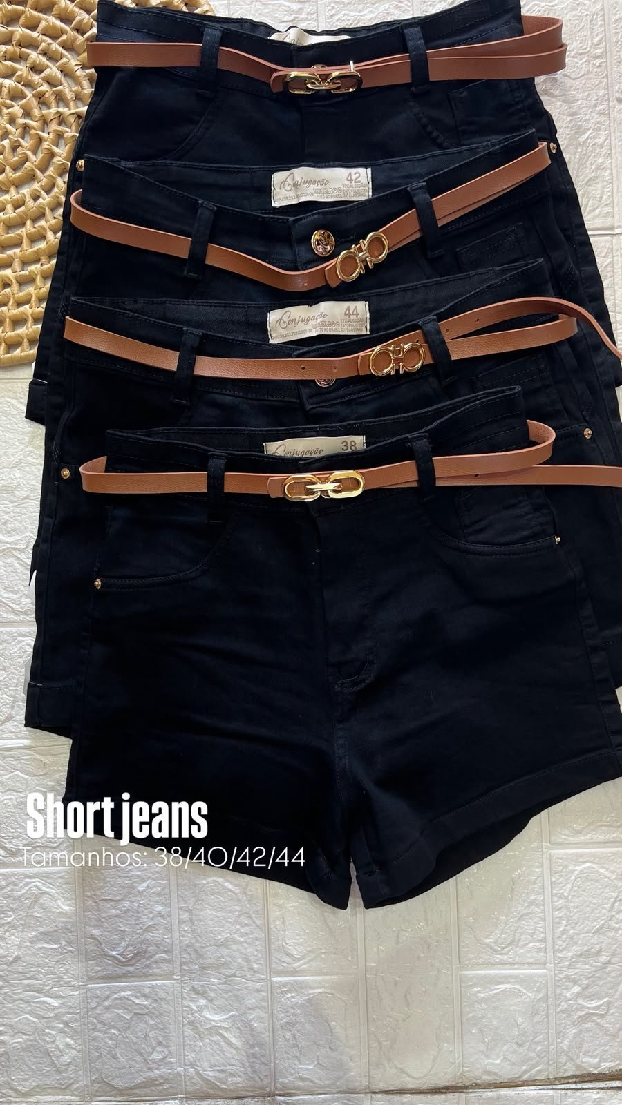 Short Jeans Preto Feminino com Cinto