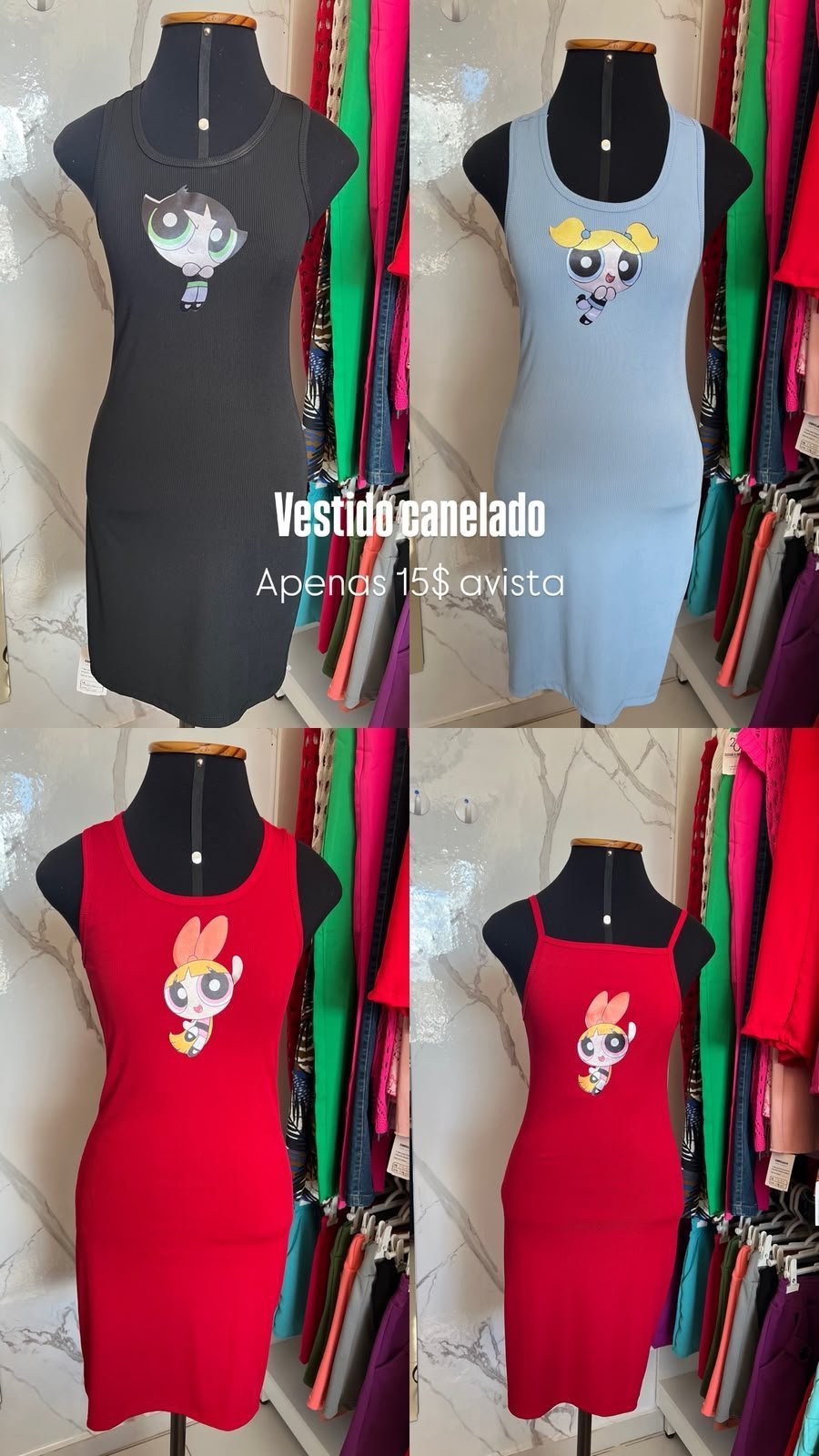 Vestido Canelado Powerpuff Girls