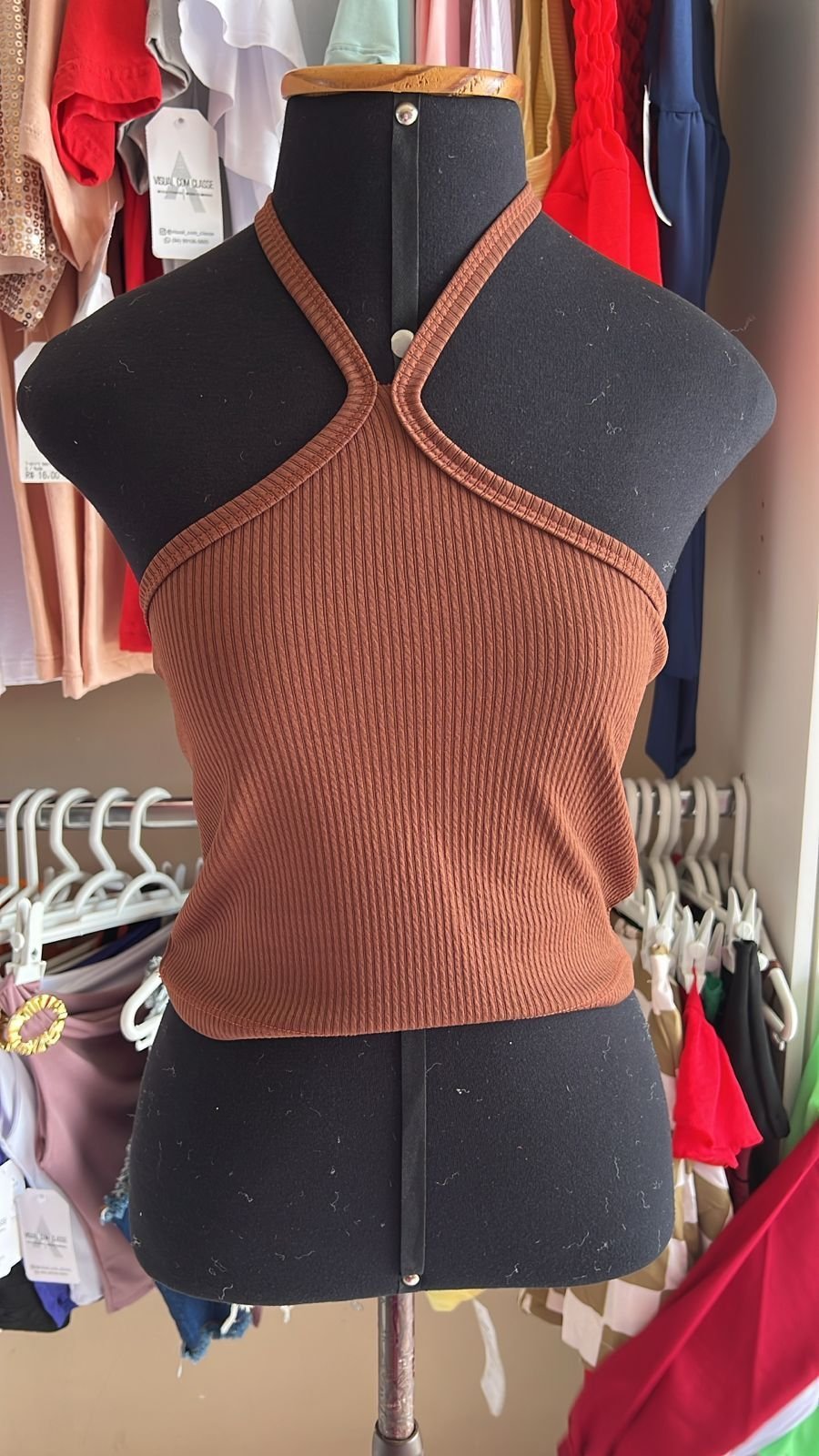 Cropped Regata Canelado Marrom